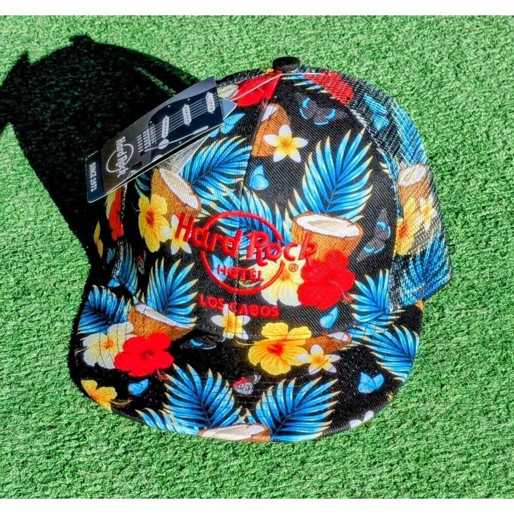 Hard Rock Hotel Los Cabos Mexico Tropical Floral Flat Brim Snapback OSFM Hat NWT